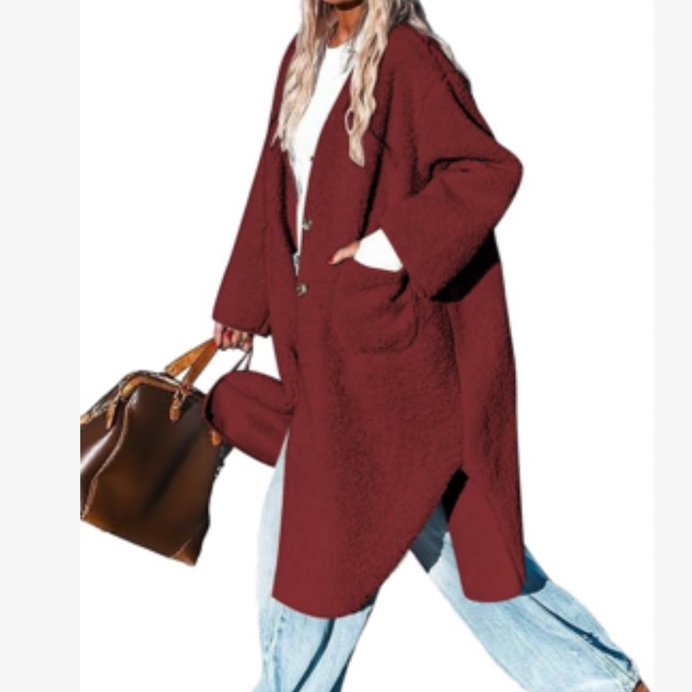 Chic Burgundy Teddy Jacket for Women
